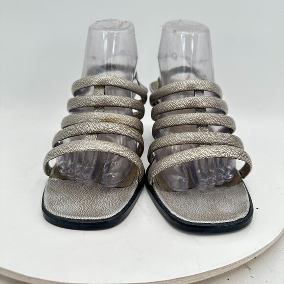 YSL Yves Saint Laurent Women Size 11N Silver Block Buckle Heel Sandal - Picture 2 of 11